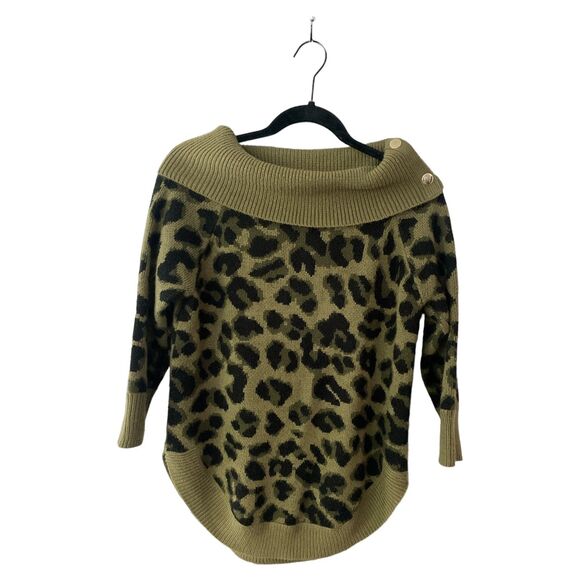 89th & Madison Cheetah Print Olive Green Black Cowl Neck Sweater Small Petite - Picture 3 of 10